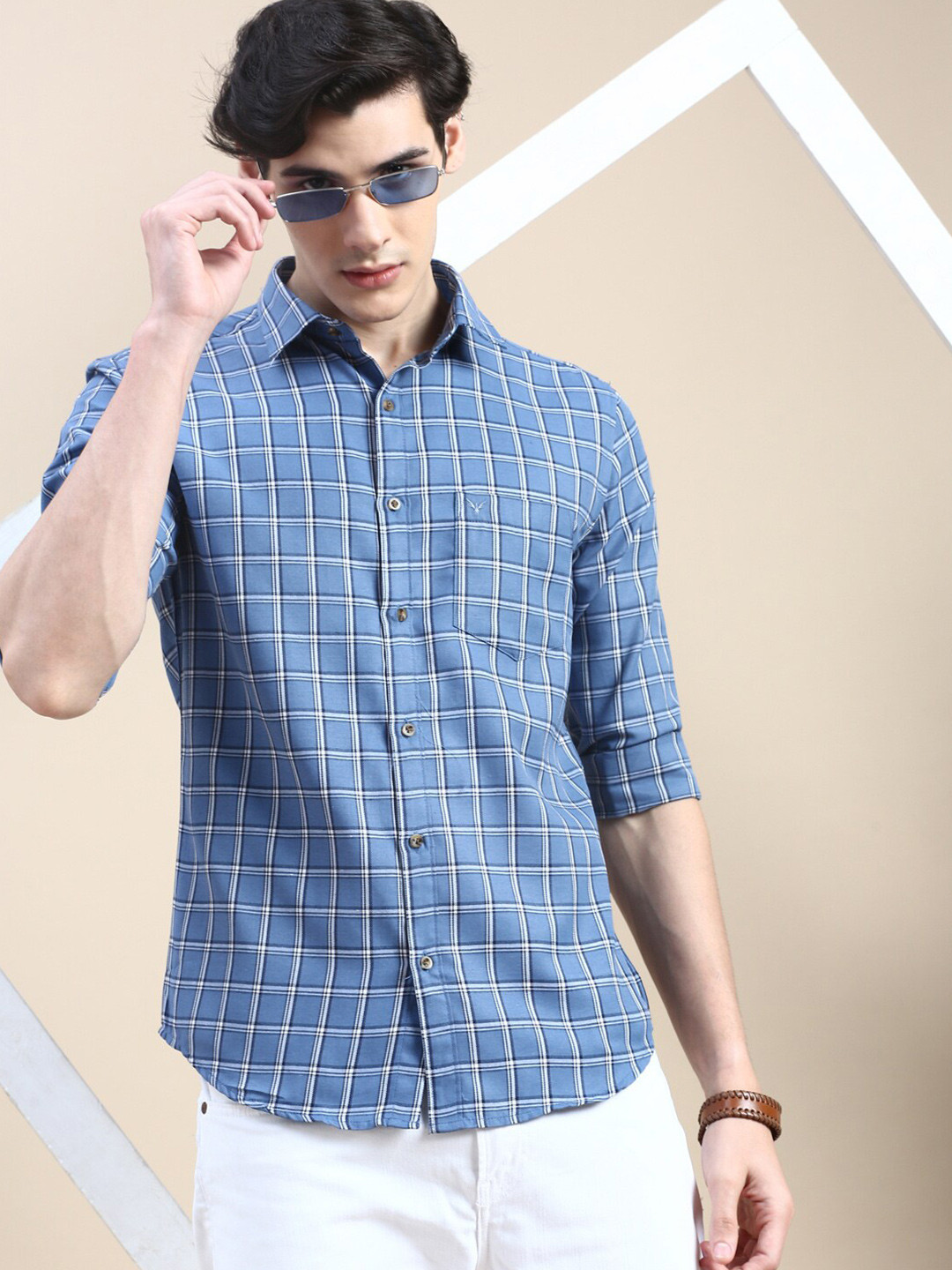 SHOWOFFFF Standard Tartan Checks Checked Slim Fit Cotton Casual Shirt