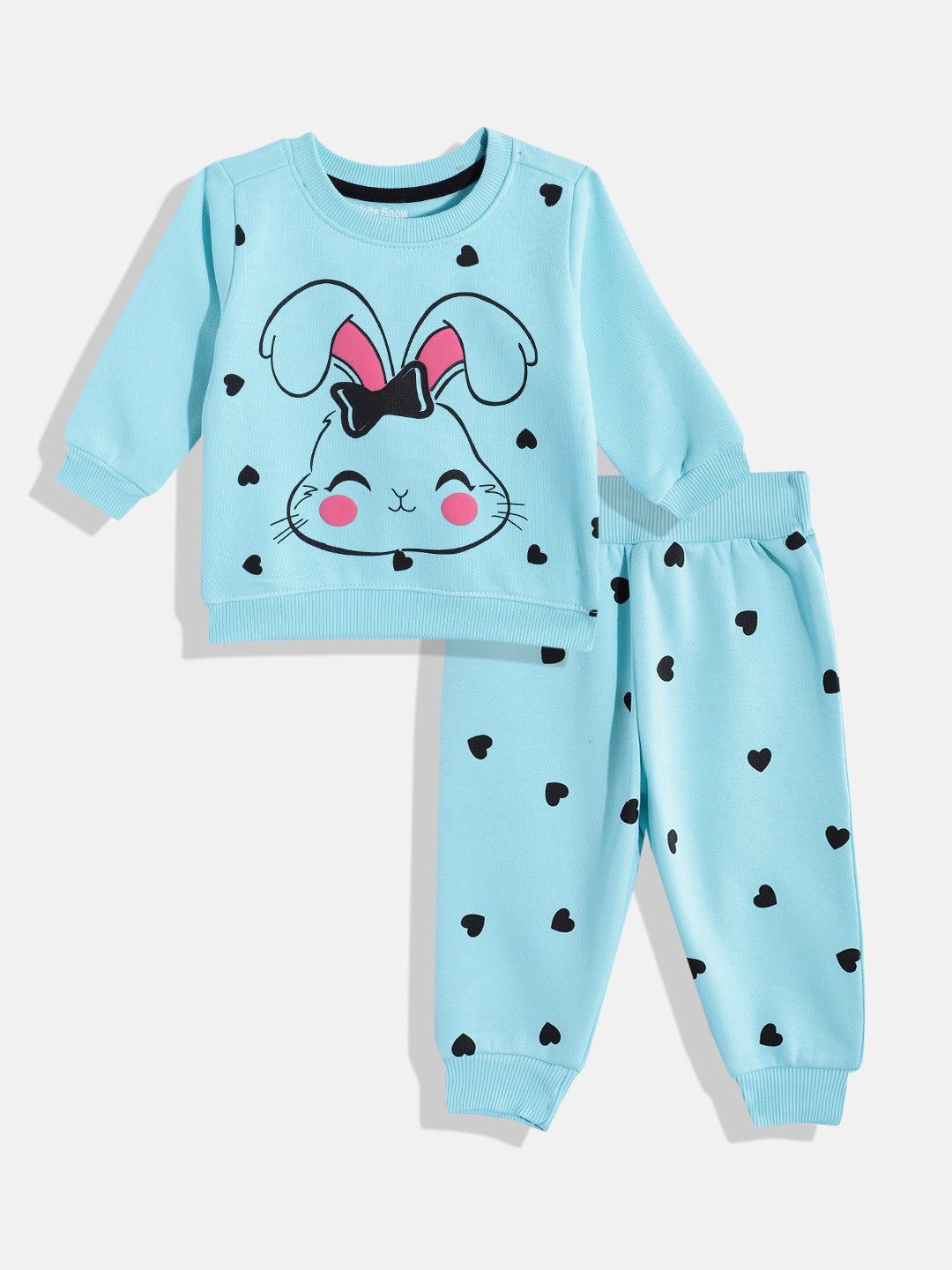 White Snow Girls Graphic Printed Sweatshirt with Joggers