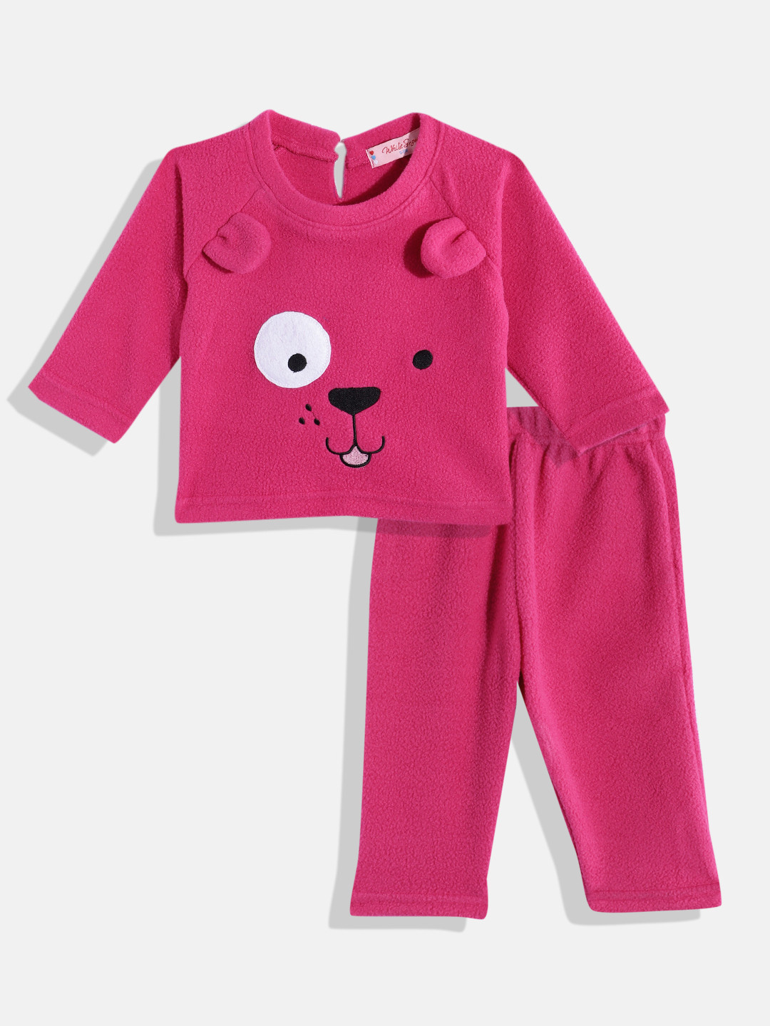 White Snow Girls Cat Face Embroidered Sweatshirt with Joggers