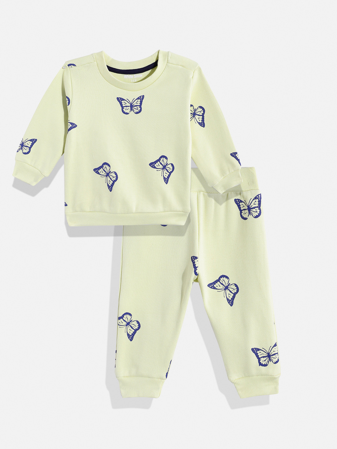 White Snow Girls Butterfly Printed Sweatshirt with Joggers