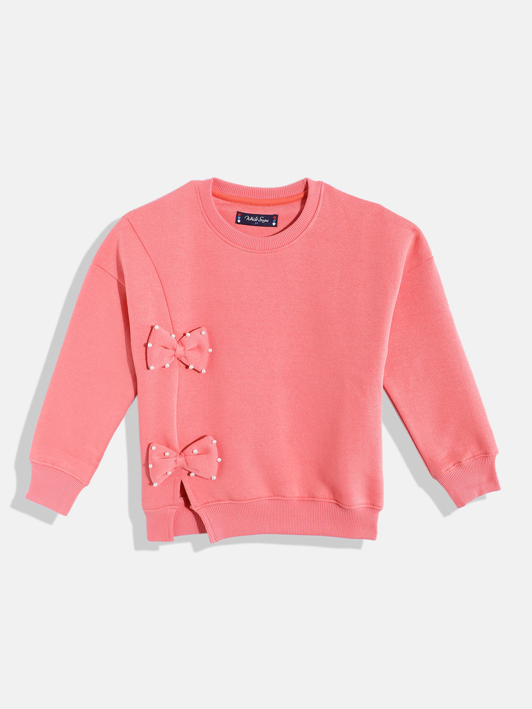White Snow Girls Bow Detail Sweatshirt