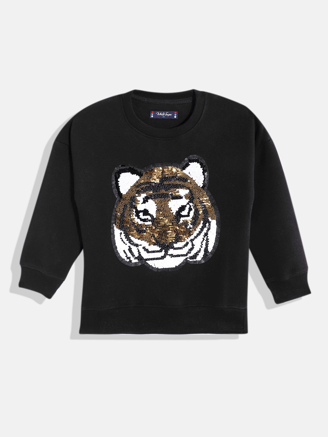 White Snow Girls Flip Sequin Animal Graphics Embellished Sweatshirt