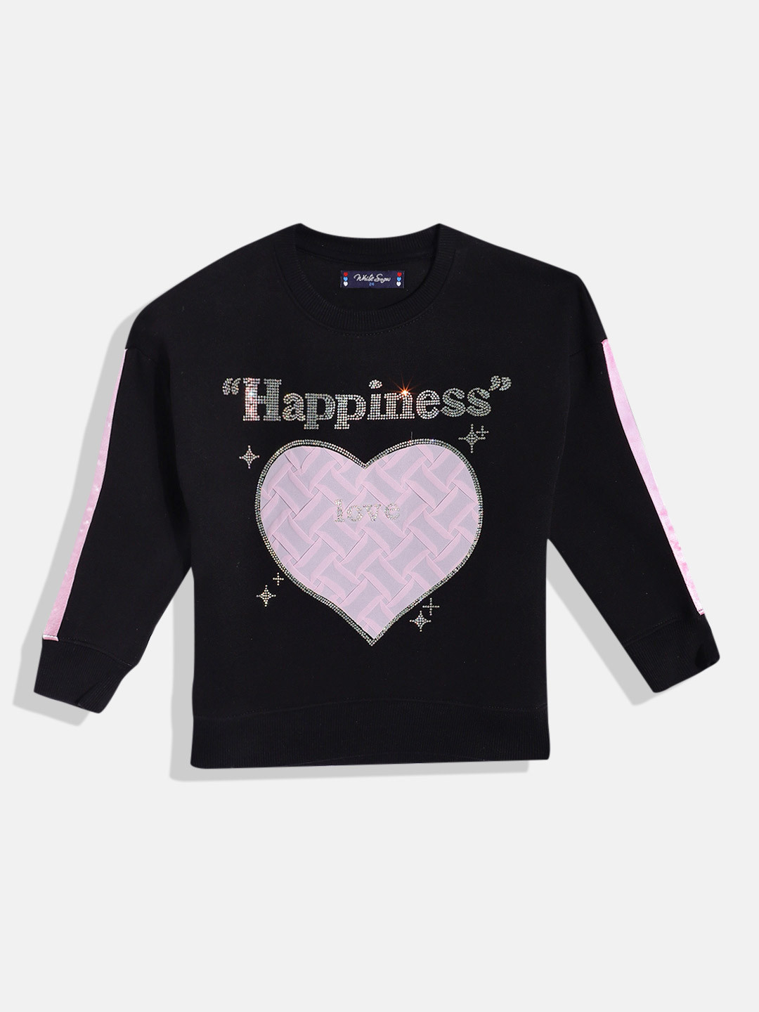 White Snow Girls Self-Design Embellished Sweatshirt