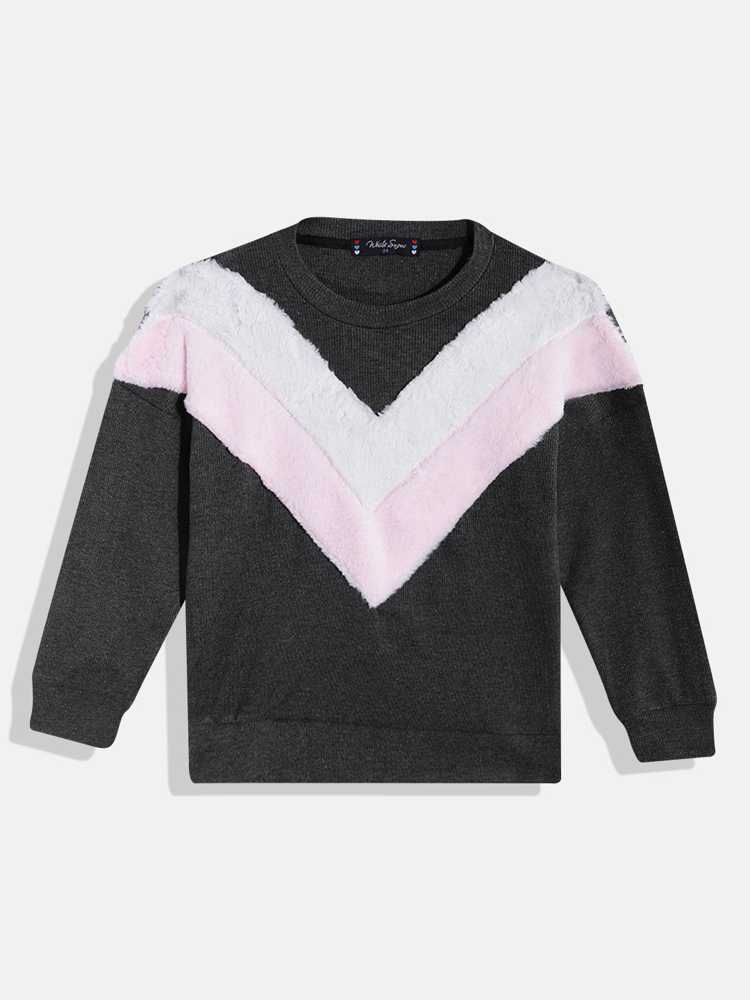 White Snow Girls Faux Fur Detail Sweatshirt