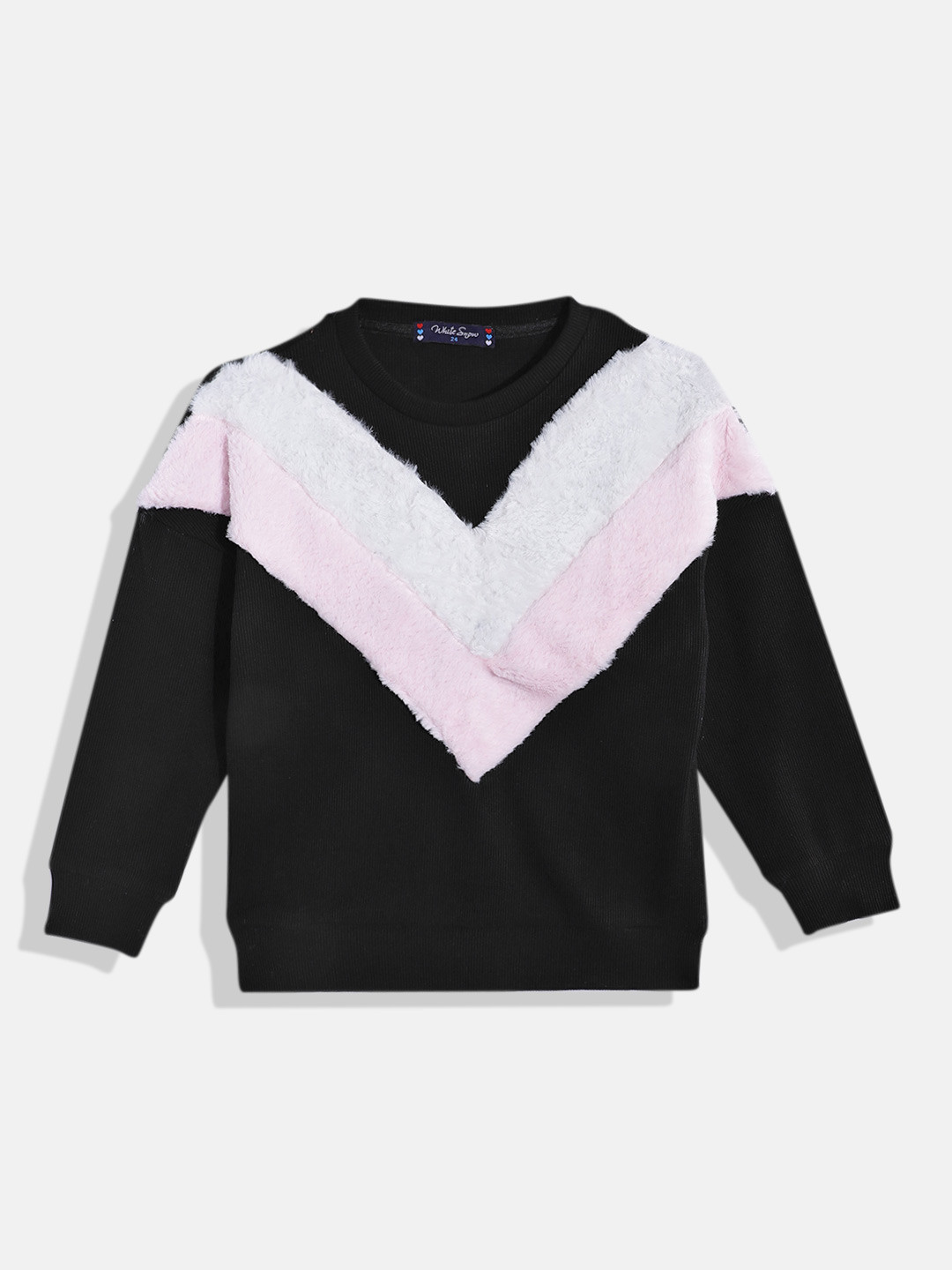 White Snow Girls Faux Fur Detail Sweatshirt