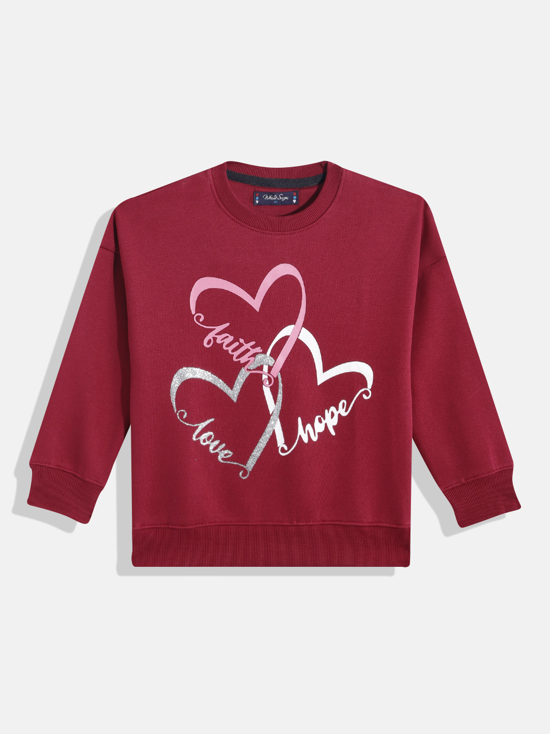 White Snow Girls Heart Print Sweatshirt