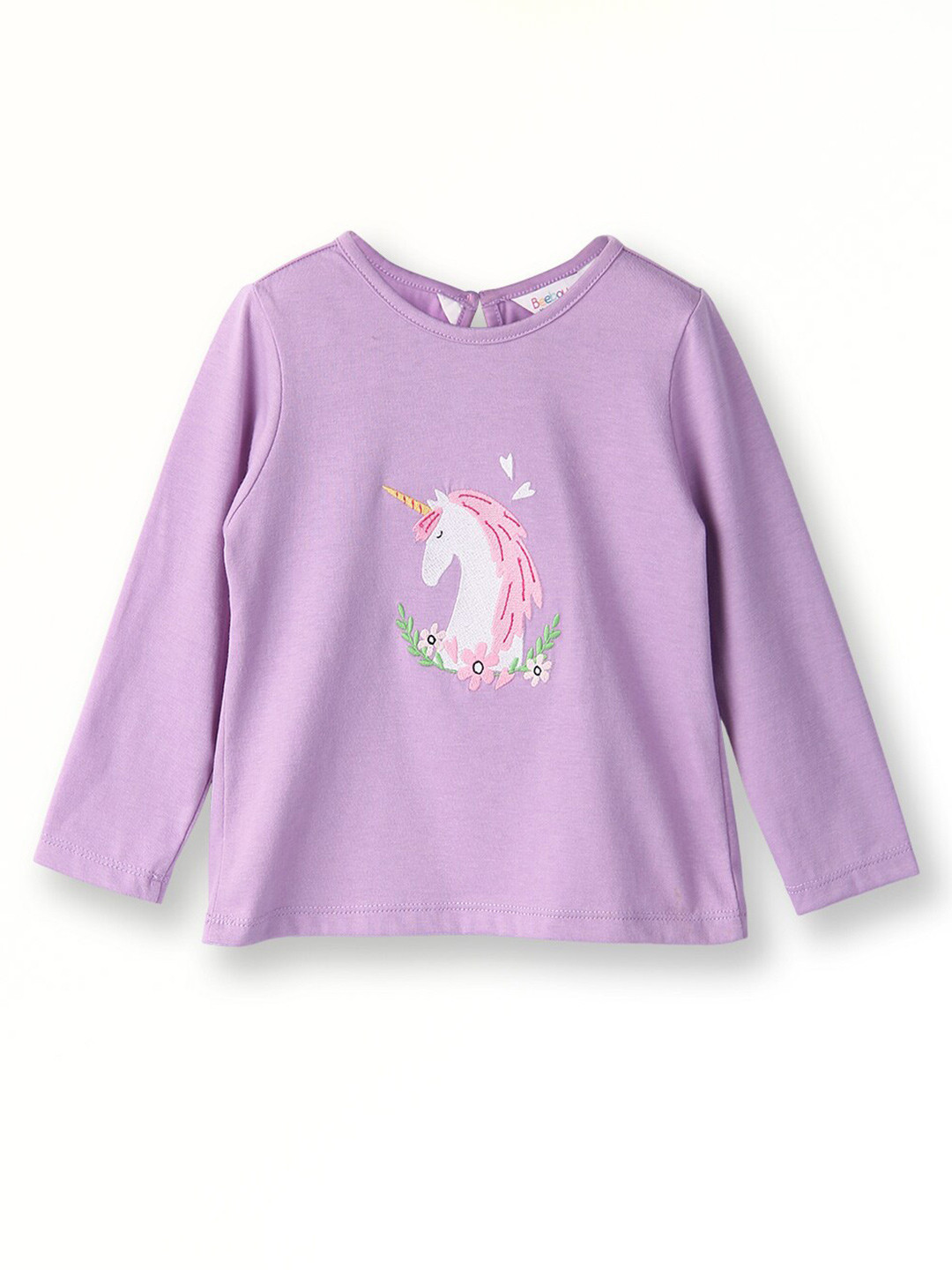 Beebay Girls Round Neck Long Sleeve Embroidered Pure Cotton Regular T-shirt