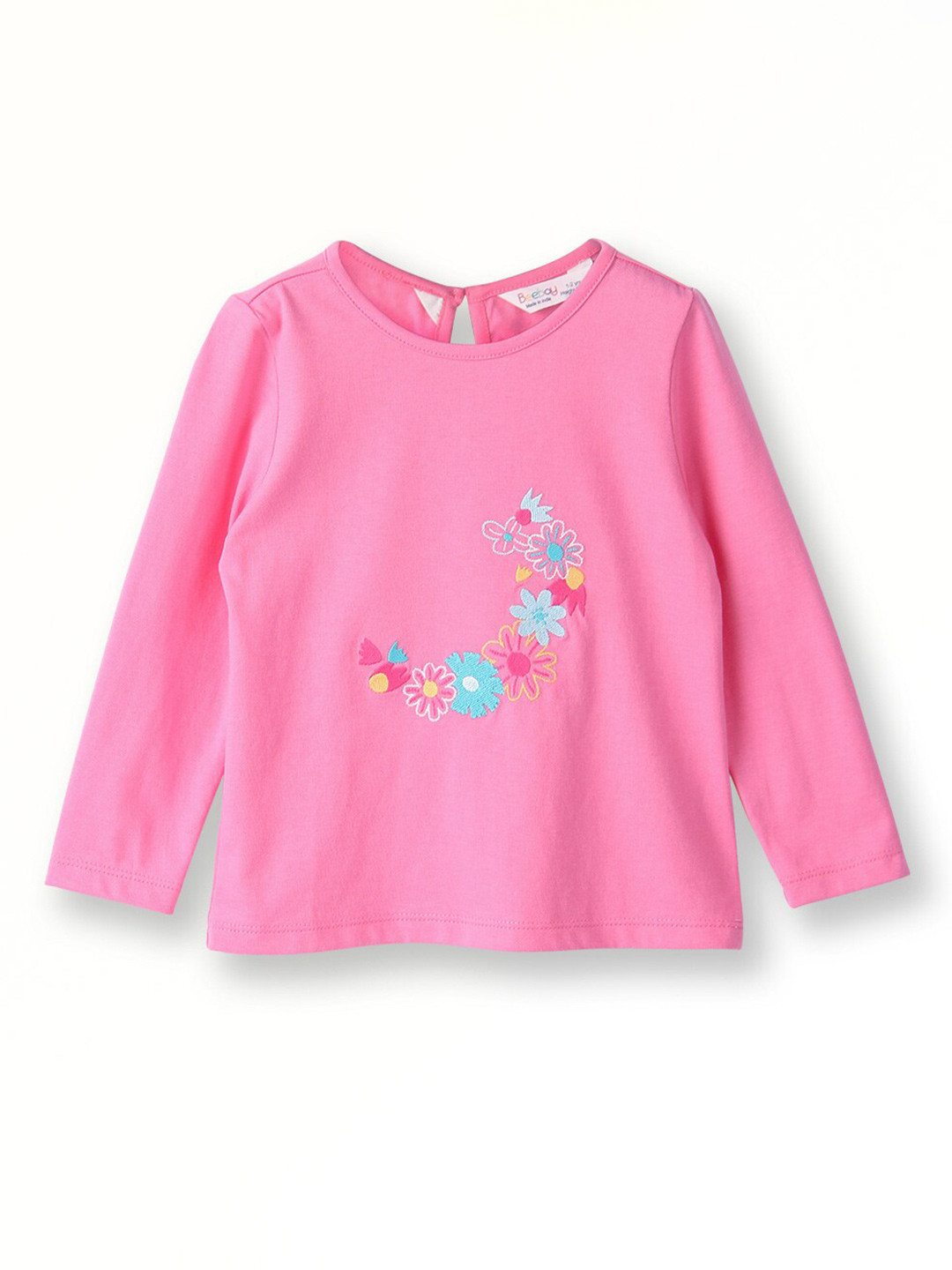 Beebay Girls Round Neck Long Sleeve Embroidered Pure Cotton Regular T-shirt