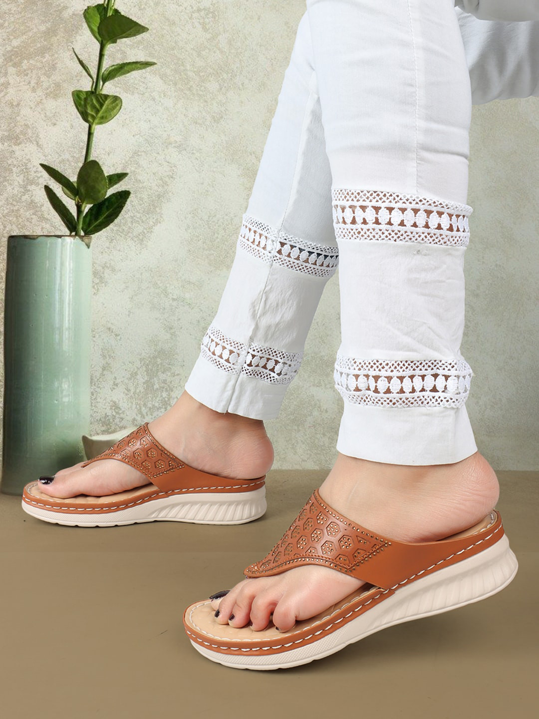 XE Looks Embellished Doctor Ortho Lightweight Open Toe Flats