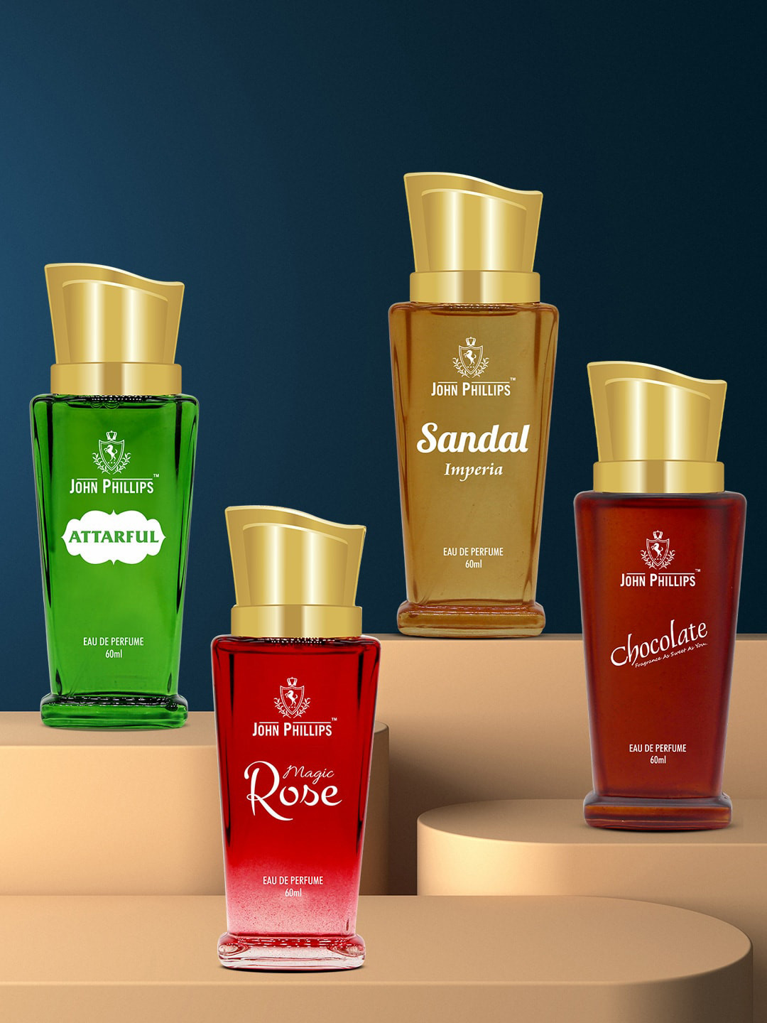 JOHN PHILLIPS Luxury Set of 4 EDP Perfume 60ml each - Sandal - Attarful - Rose - Chocolate