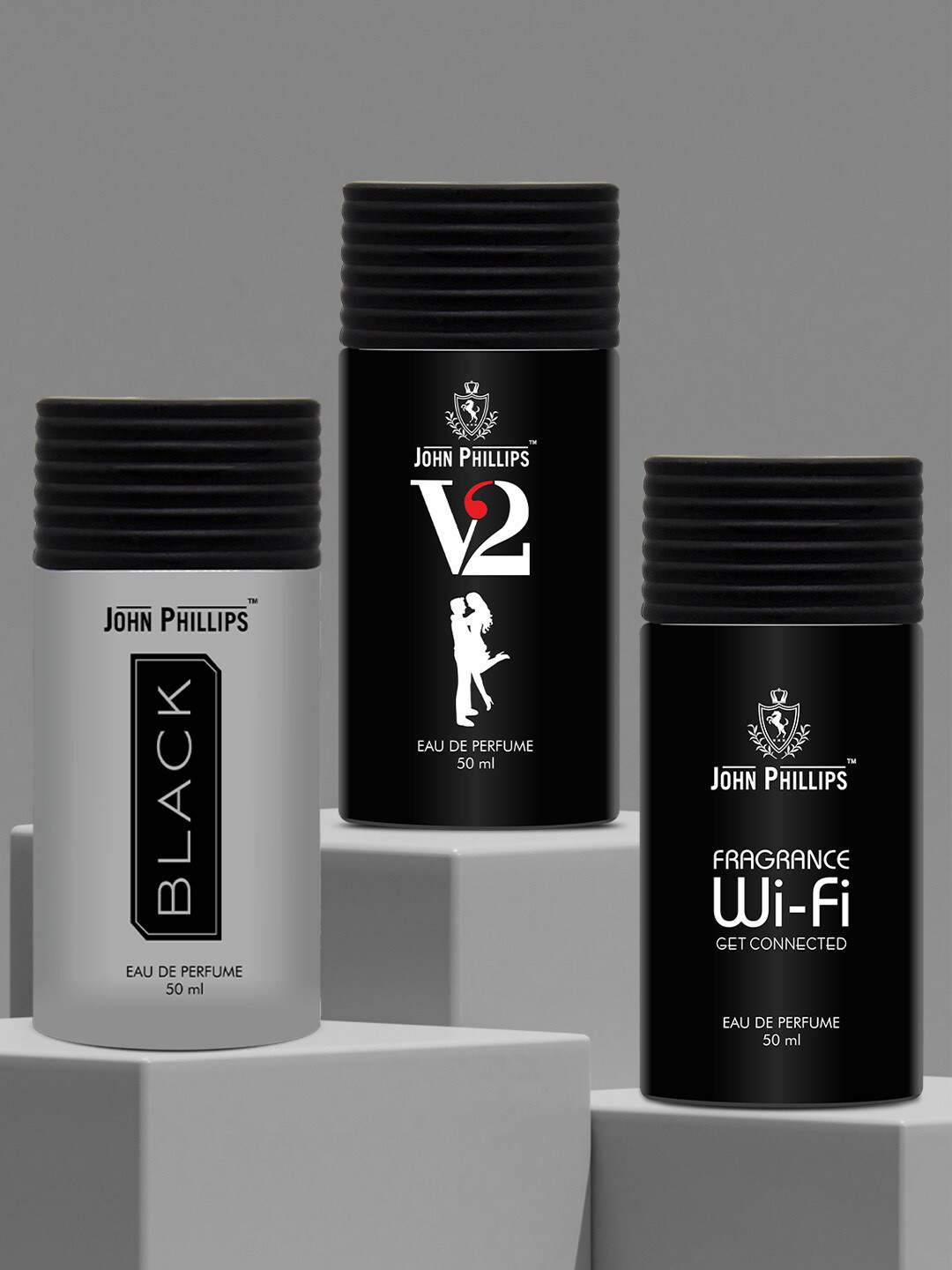 JOHN PHILLIPS Set Of 3 Luxury Black - V2 & Wi-Fi Eau De Parfum 50ml Each