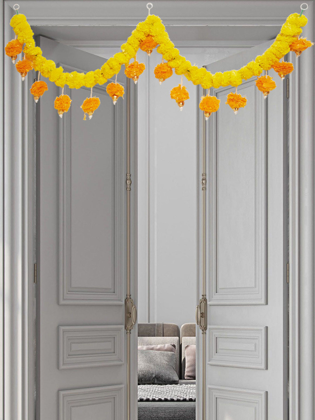 BS AMOR Yellow & Orange Hanging Artificial Marigold Flower Toran