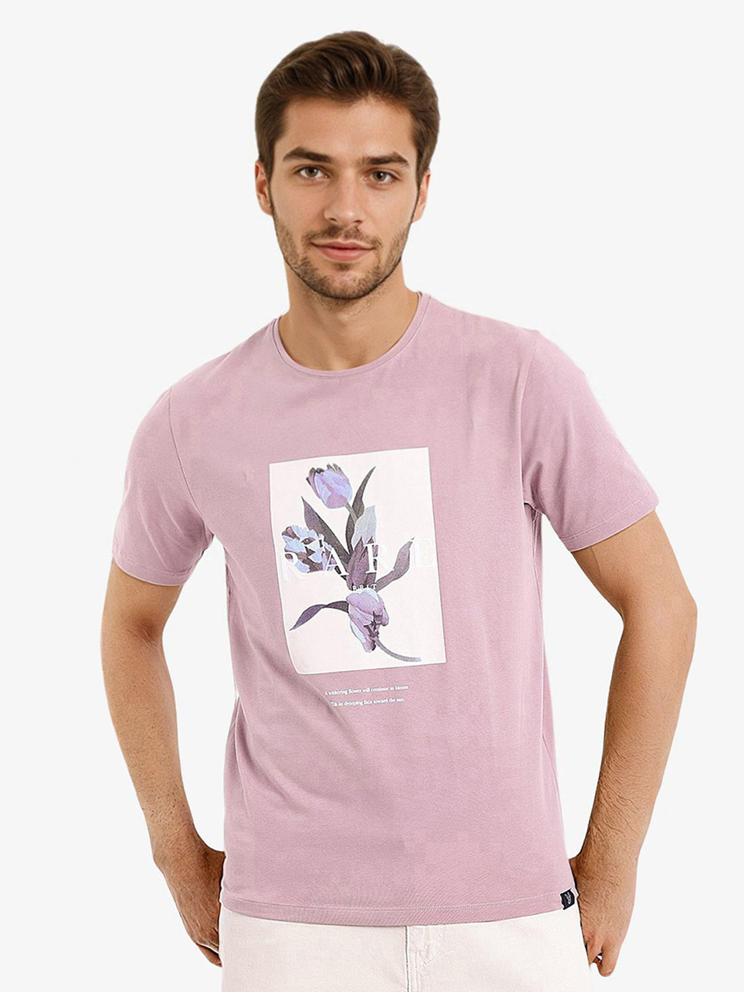 RARE RABBIT Men Funes Round Neck Graphic Printed Slim Fit Cotton T-Shirt