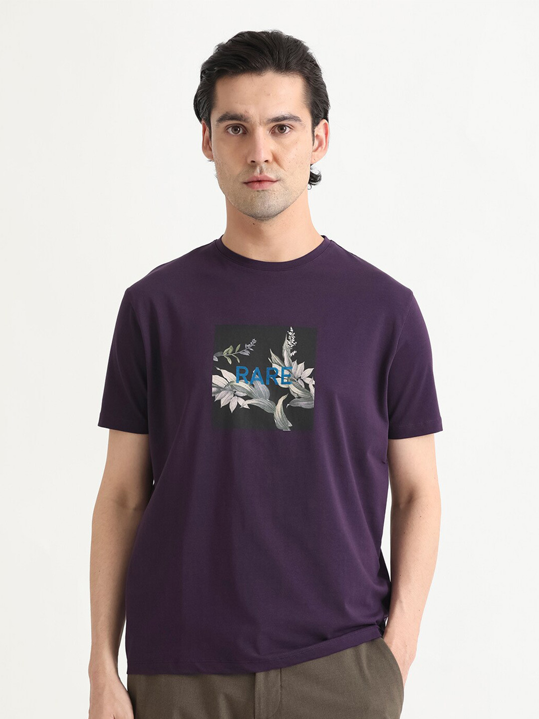 RARE RABBIT Men Mant Graphic Printed Round Neck Cotton Slim Fit T-Shirt