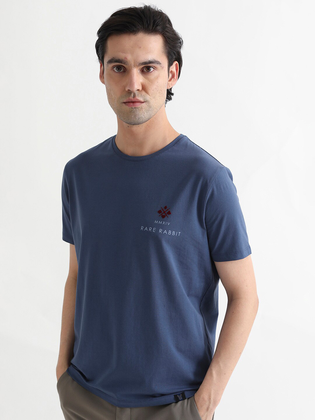 RARE RABBIT Men Castel Round Neck Slim Fit Cotton T-Shirt