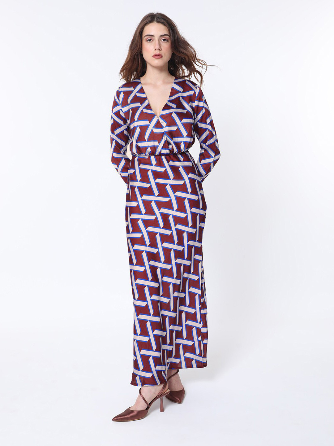 RAREISM Geo Print Overlap Front Maxi Dress