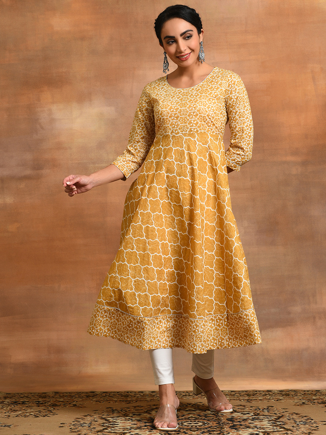 AKS Geometric Printed Cotton Anarkali Kurta