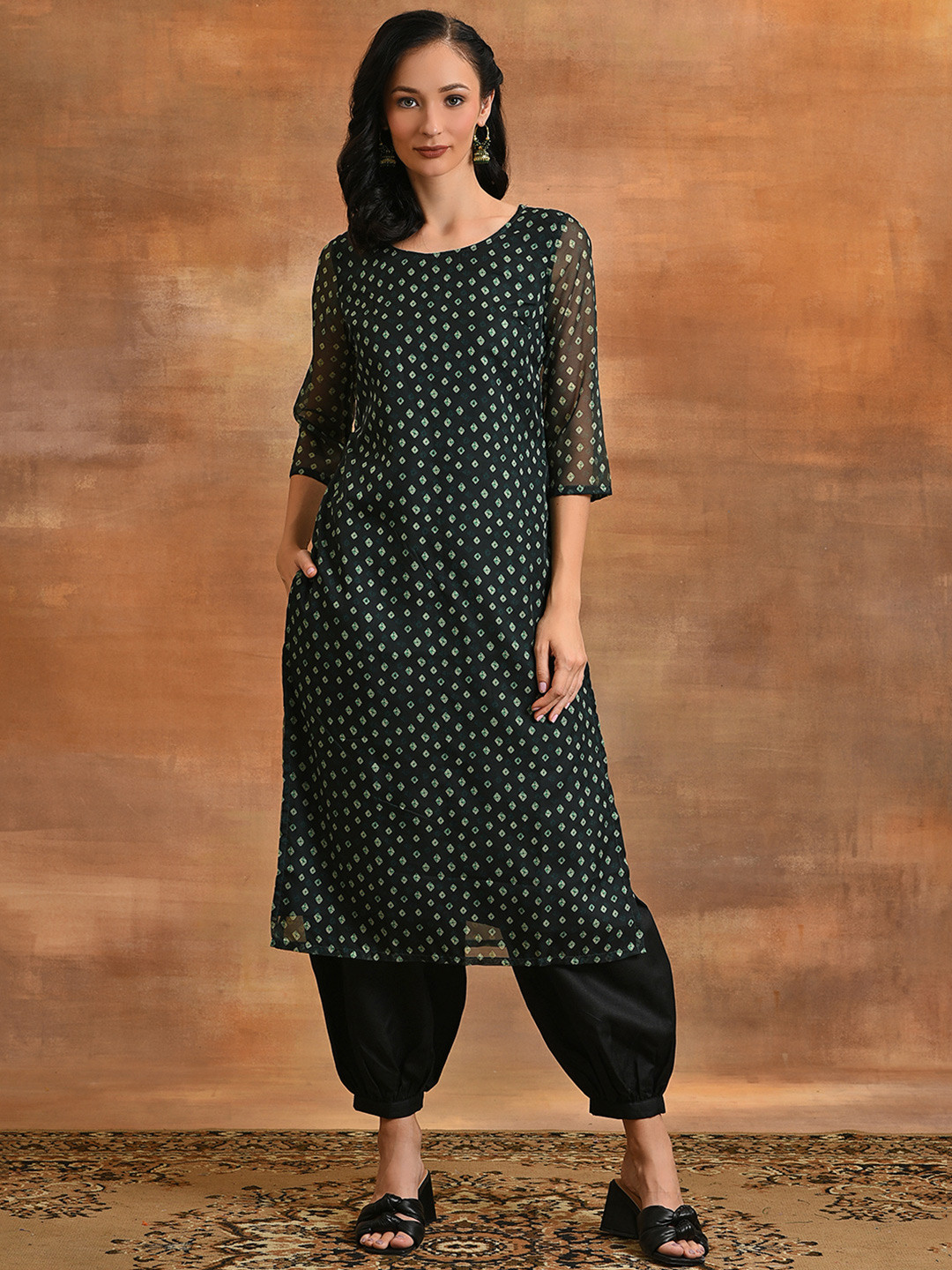 AKS Bandhani Printed Organza Anarkali Kurta