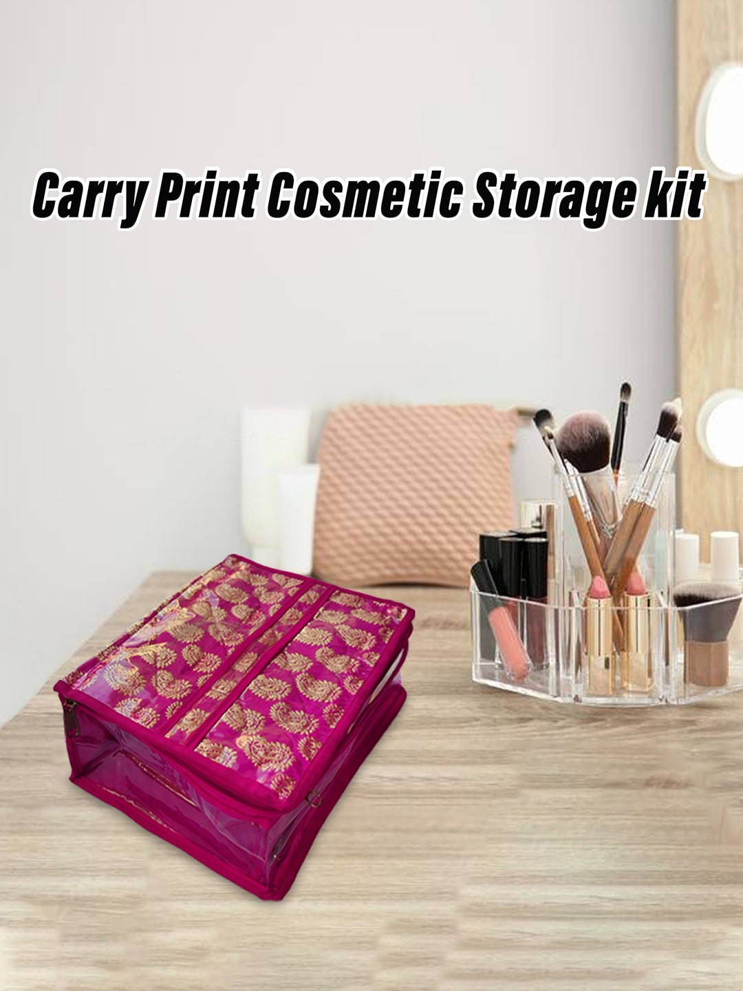 Kuber Industries Pink Self-Design Jewellery Organizer