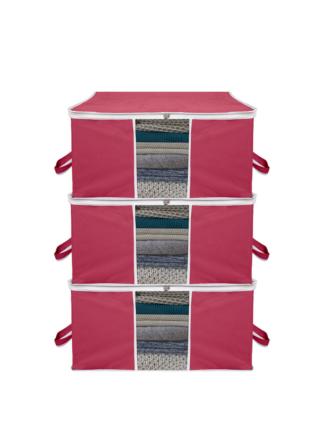 Kuber Industries Maroon 3-Pcs Large Underbed Storage Bag
