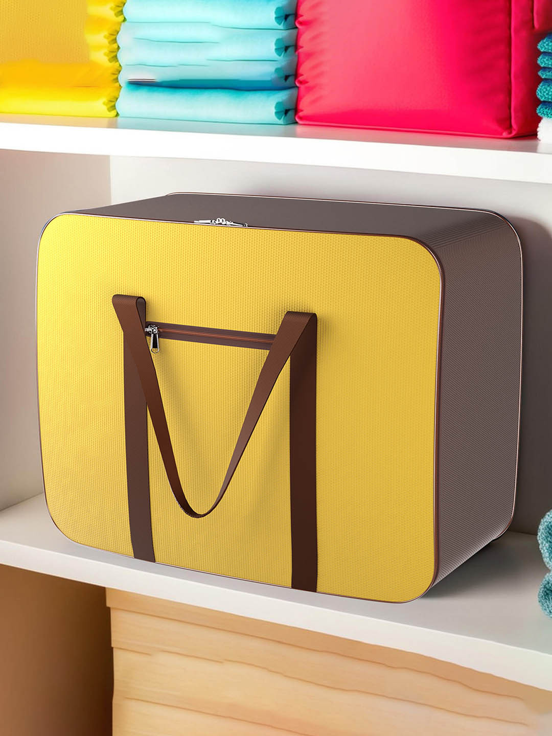 Kuber Industries Brown and Yellow Large Underbed Storage Bag