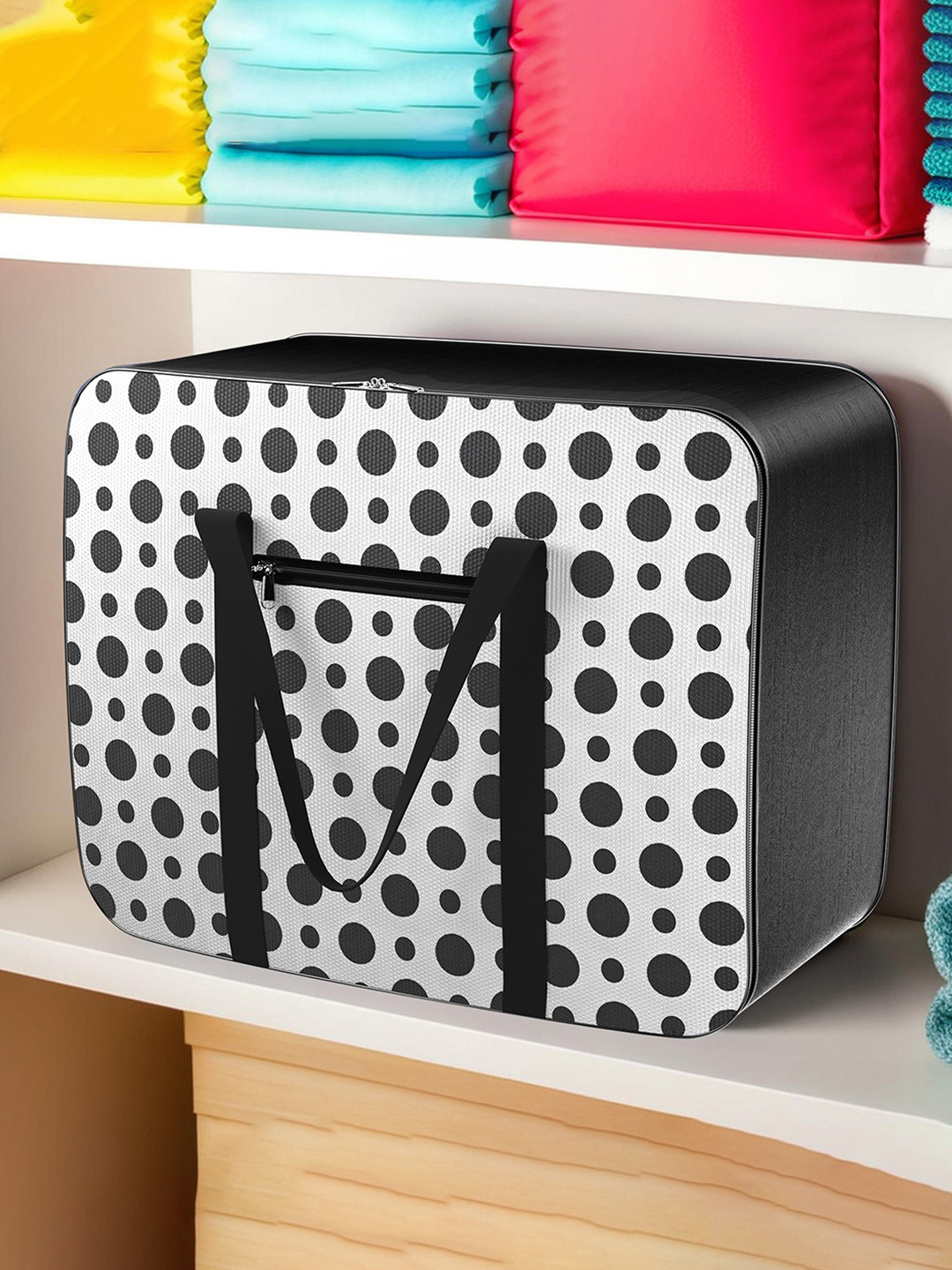 Kuber Industries Black & White Printed Large Underbed Canvas Storage Bag