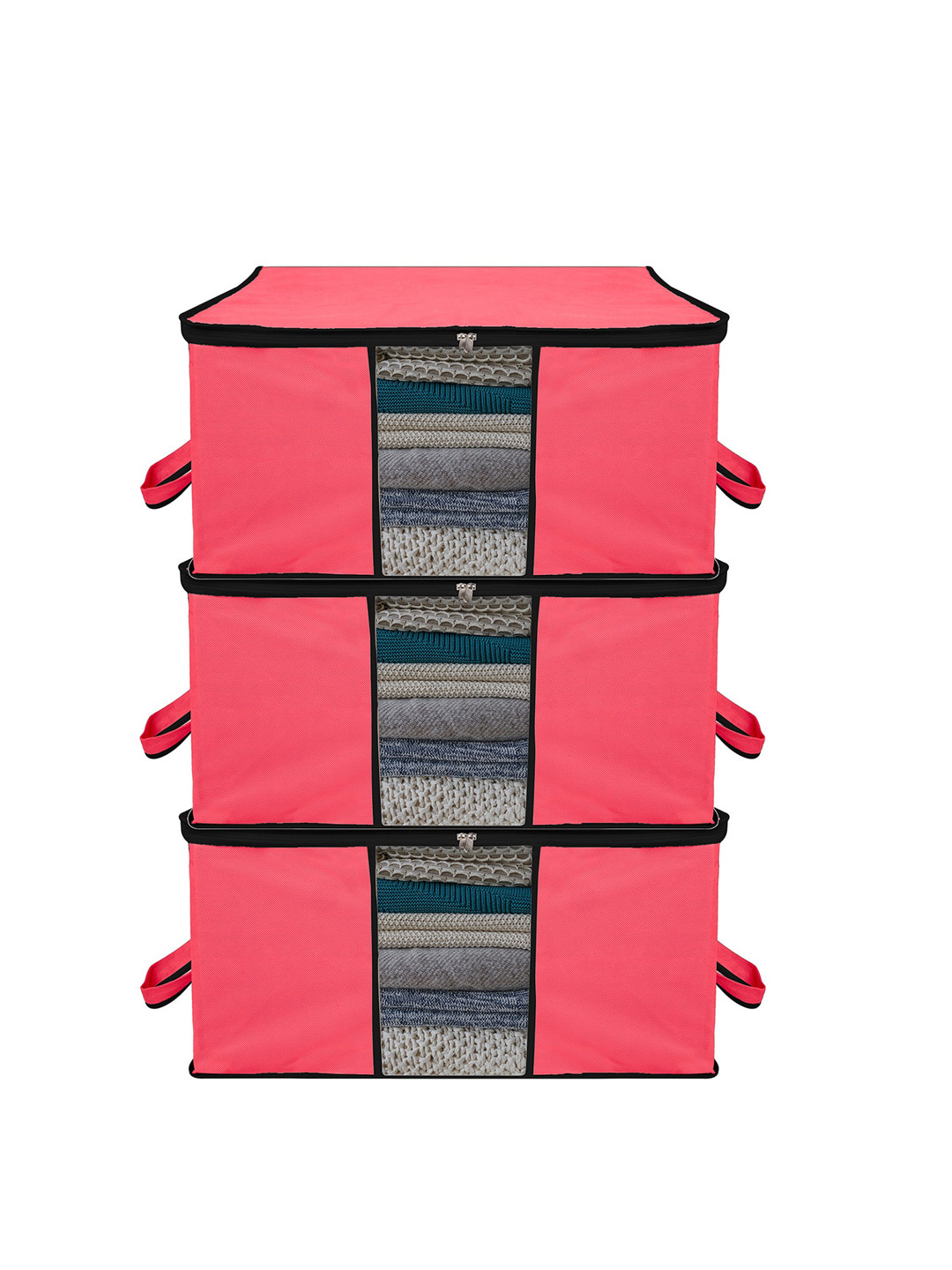Kuber Industries Pink 3 Pieces Underbed Storage Bag Organisers