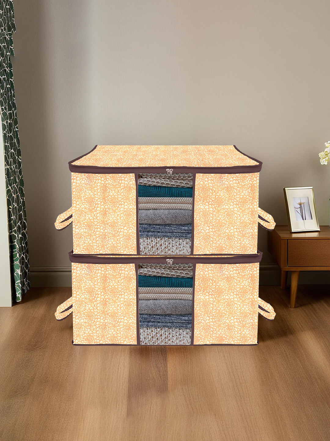 Kuber Industries 2-Pcs Beige Printed Storage Organisers