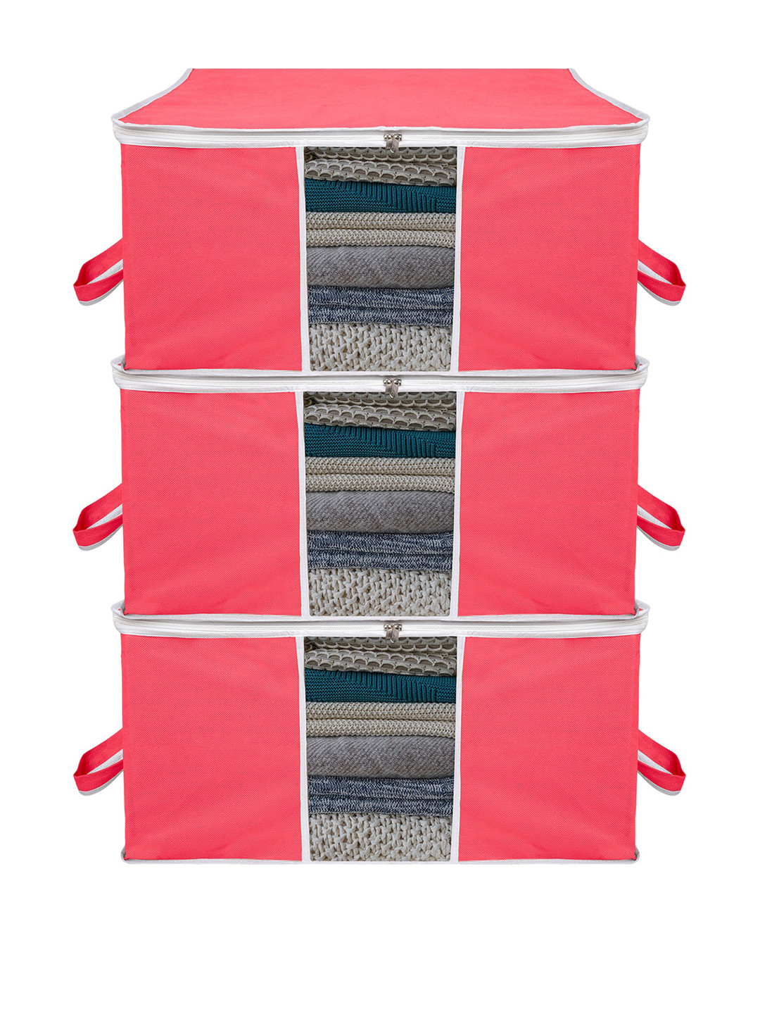 Kuber Industries Pink 3 Pieces Large Underbed Storage Bag