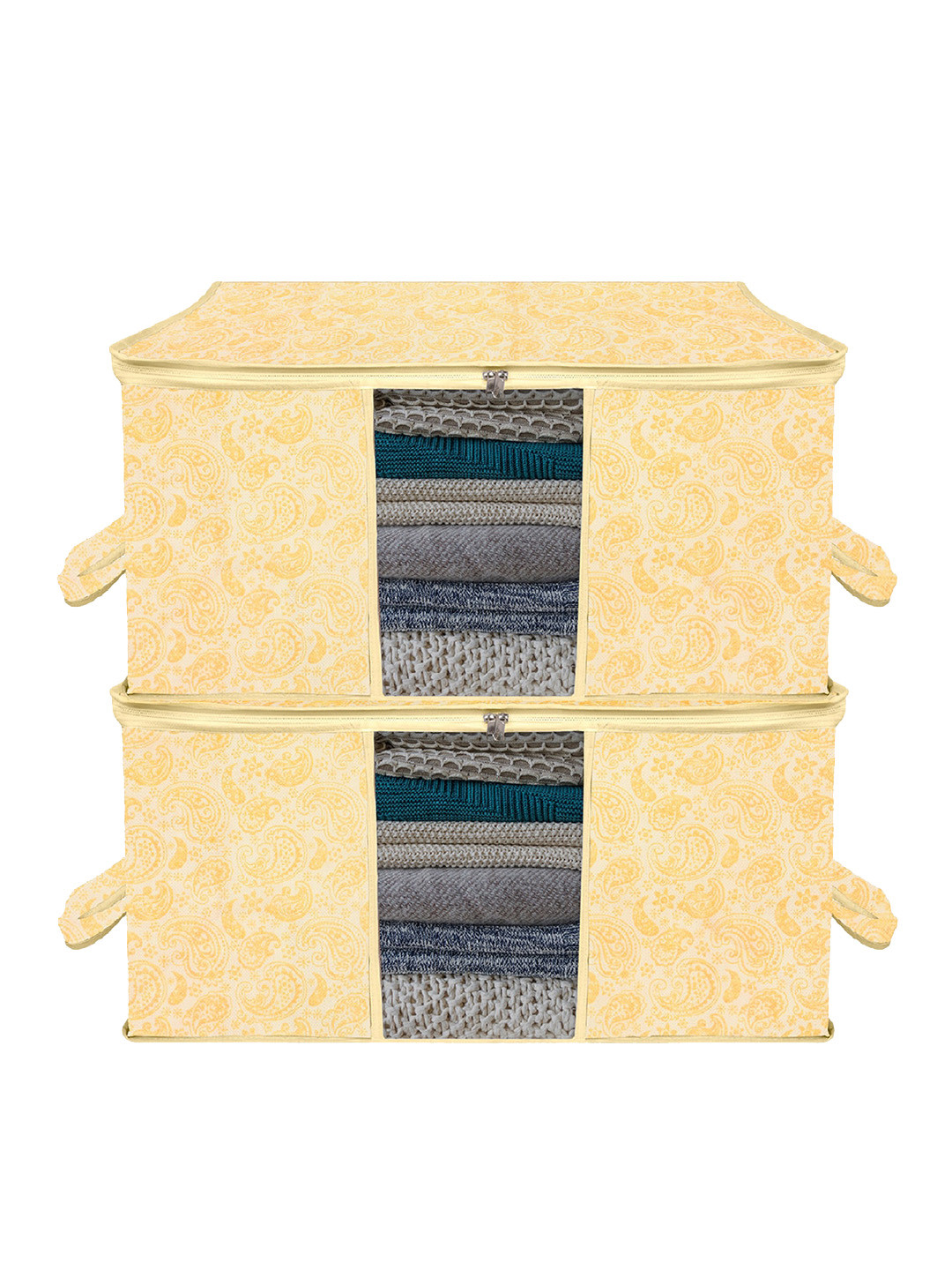 Kuber Industries Cream Coloured 2 Pieces Printed Underbed Storage Bag Organisers