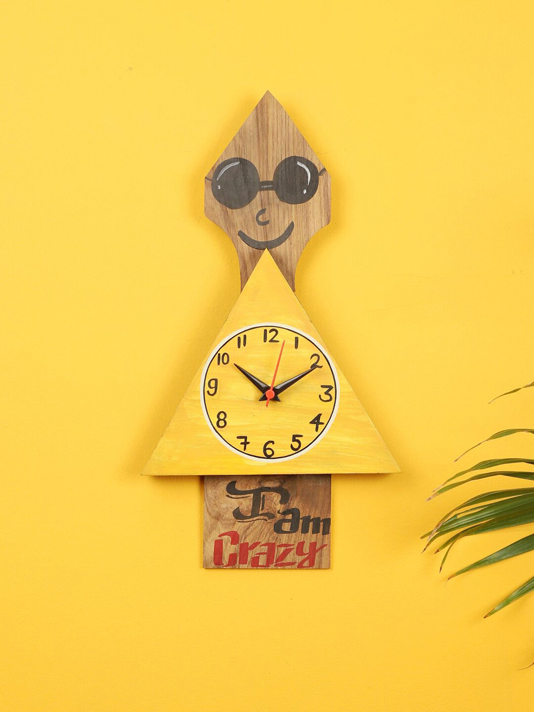 AAKRITI ART CREATIONS Yellow Wood Durable Geometric Battery Analogue Wall Clock