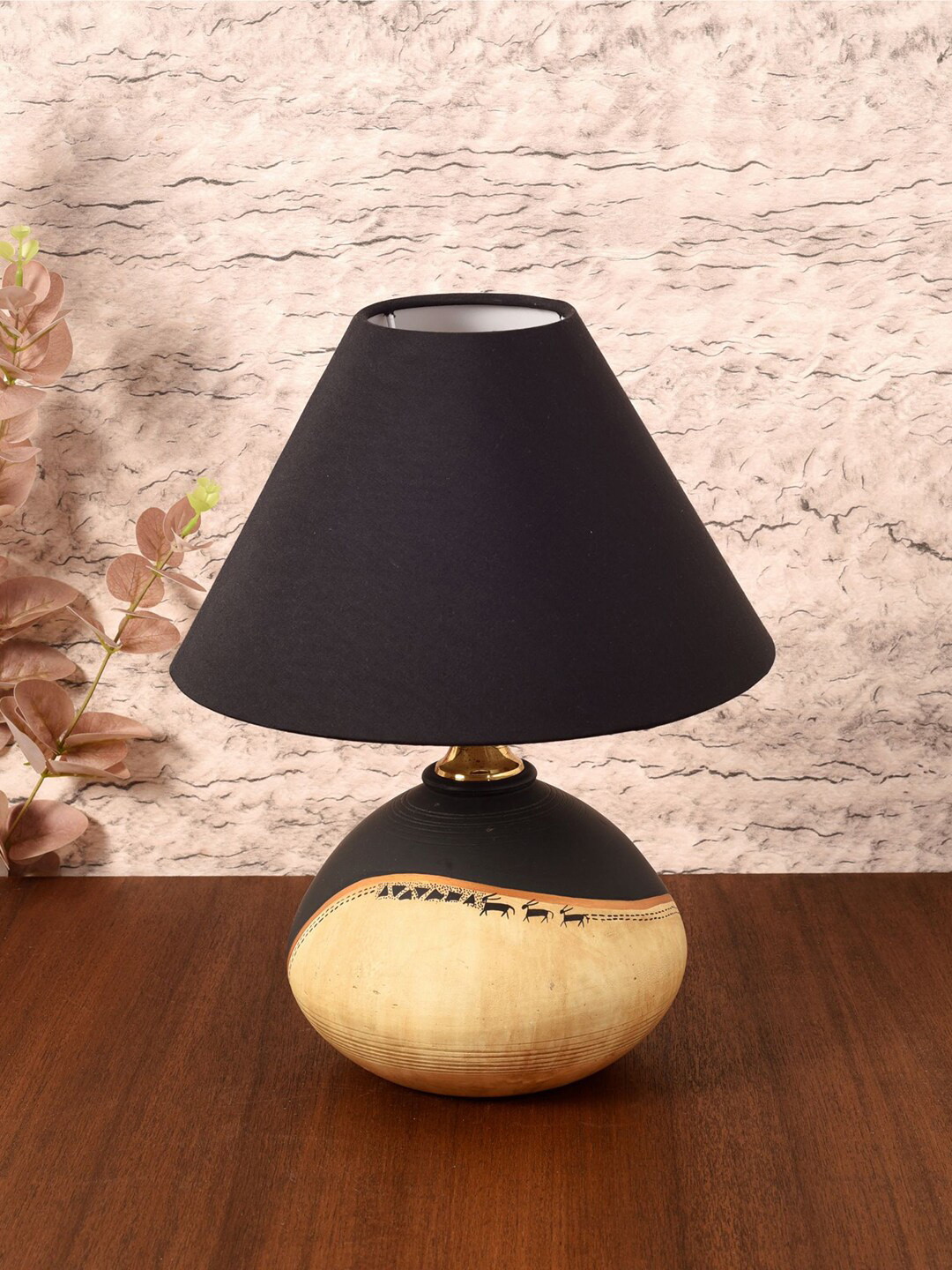 AAKRITI ART CREATIONS Midnight's Secret Black Table Lamp With Shade