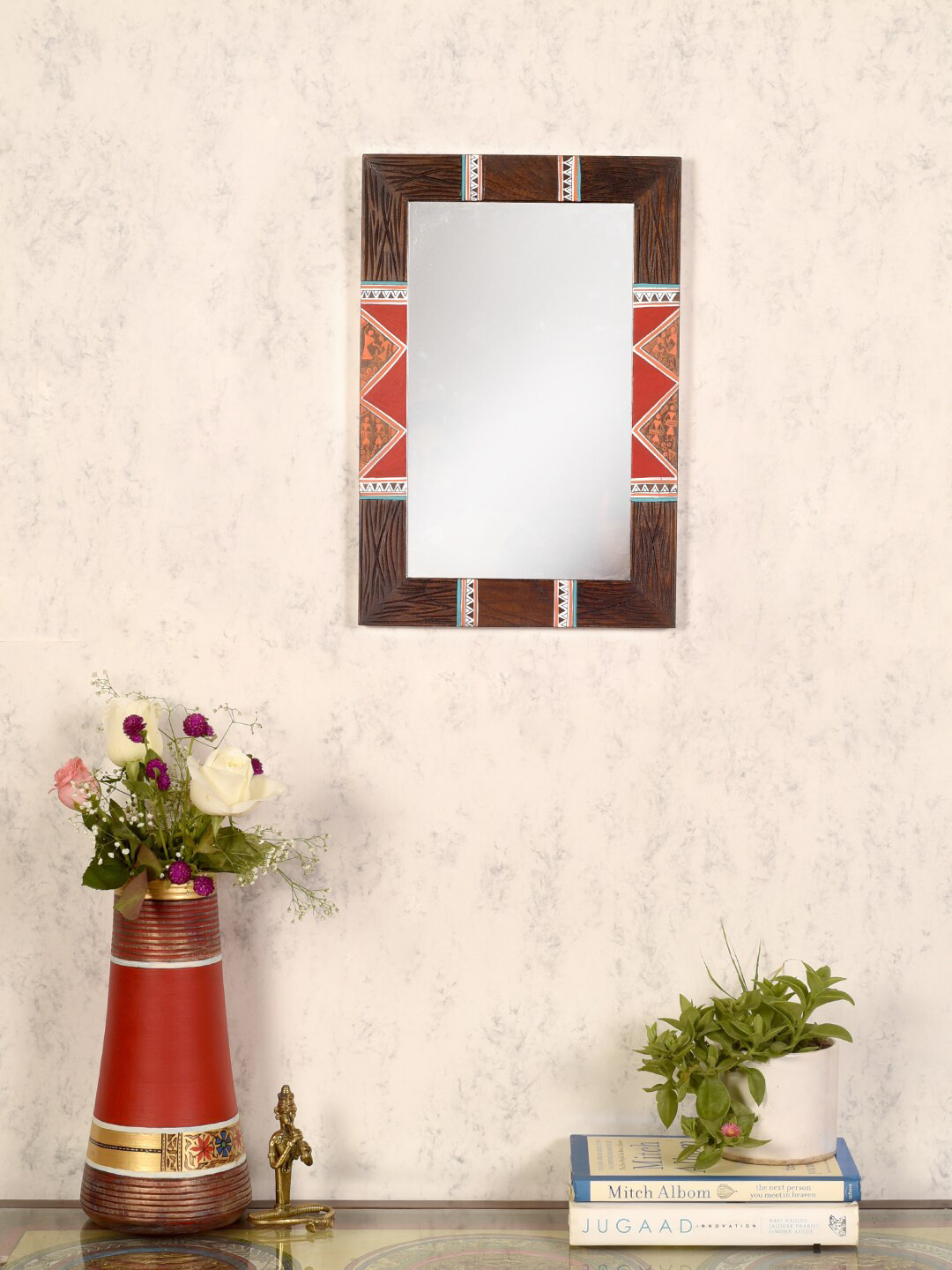 AAKRITI ART CREATIONS Brown Reflections Wooden Rectangular Wall Mirror