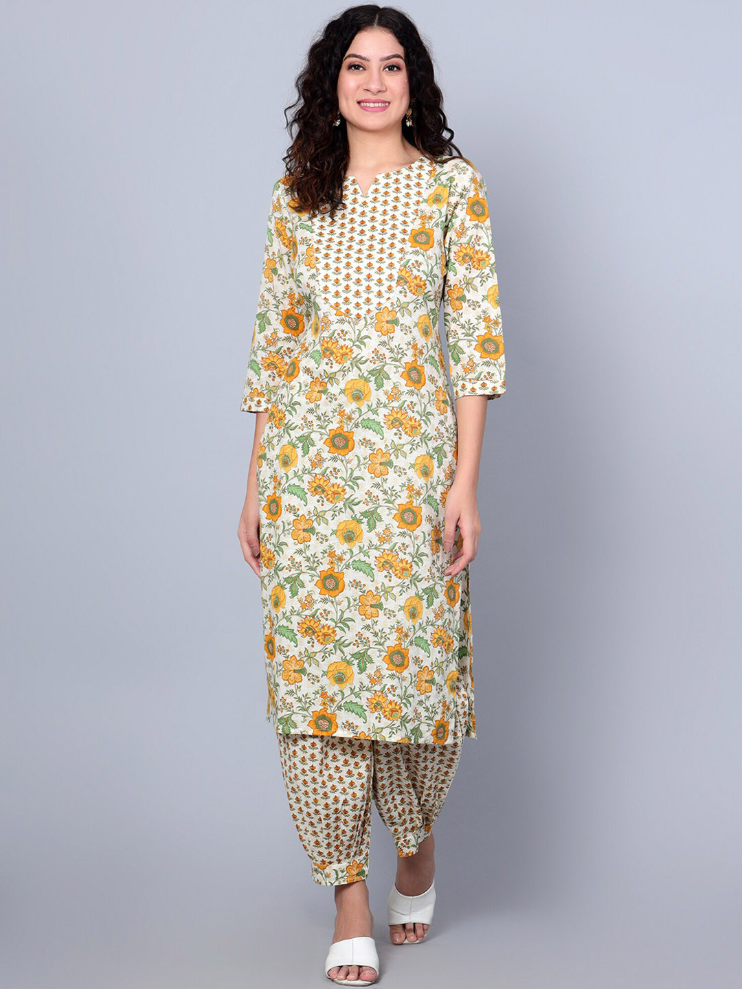 Idalia Floral Printed Pure Cotton Kurta with Harem Pants