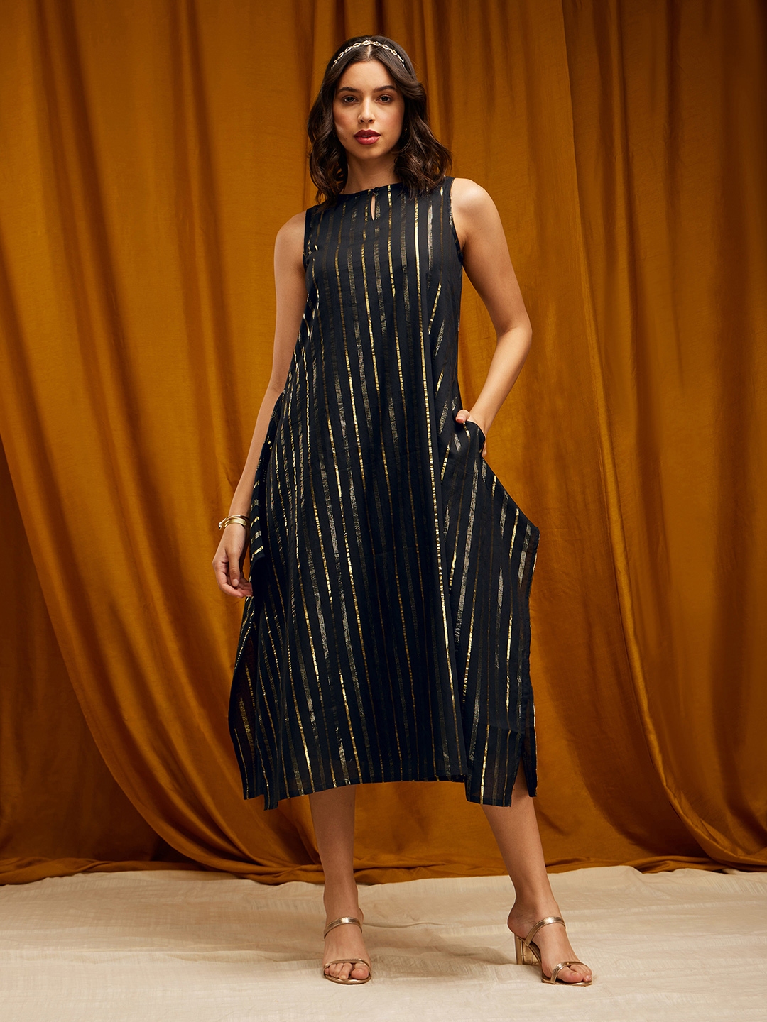 Buy Pink Fort Striped Sleeveless Relaxed Fit Handkerchief Dress