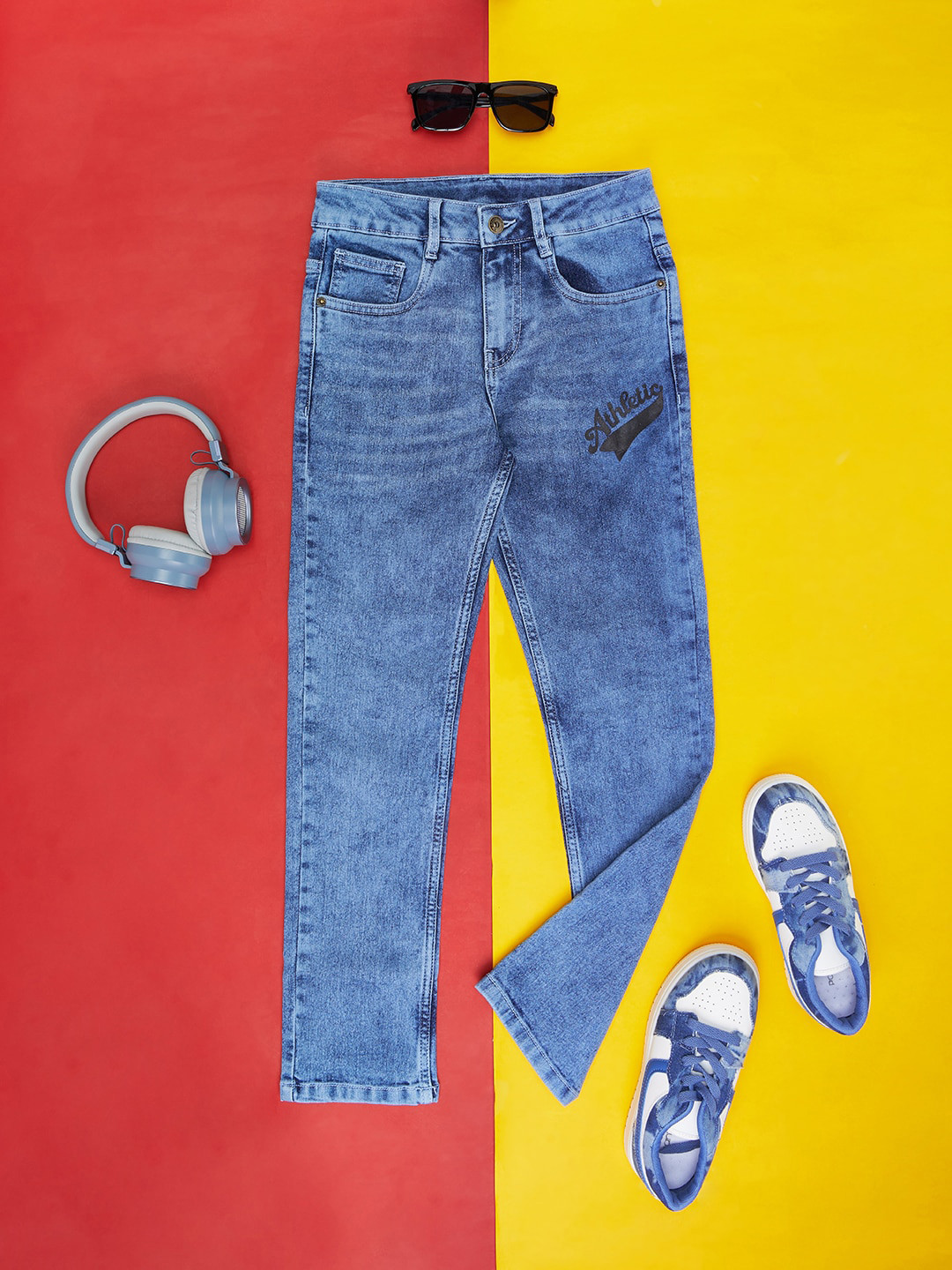 Pantaloons Junior Boys Whiskers and Chevrons Heavy Fade Jeans