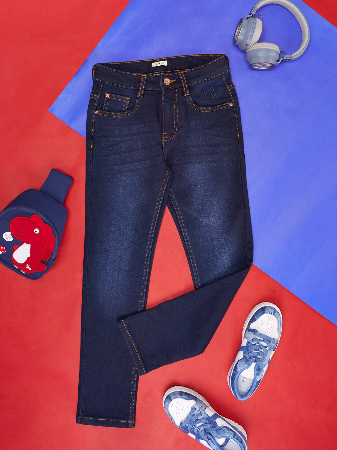 Pantaloons Junior Boys Whiskers and Chevrons Clean look Light Fade Jeans