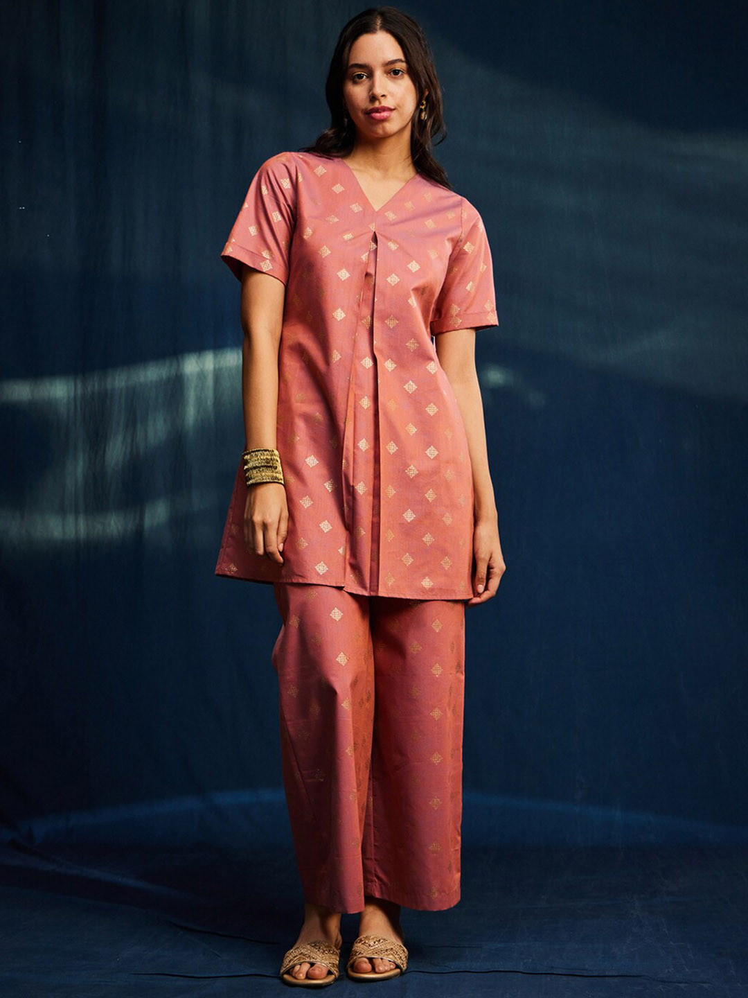 Pink Fort Foil Printed Tunic With Palazzos