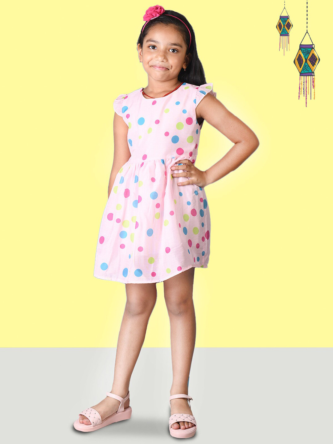 Kids On Board Girls Polka Dot Print Cotton Fit & Flare Dress