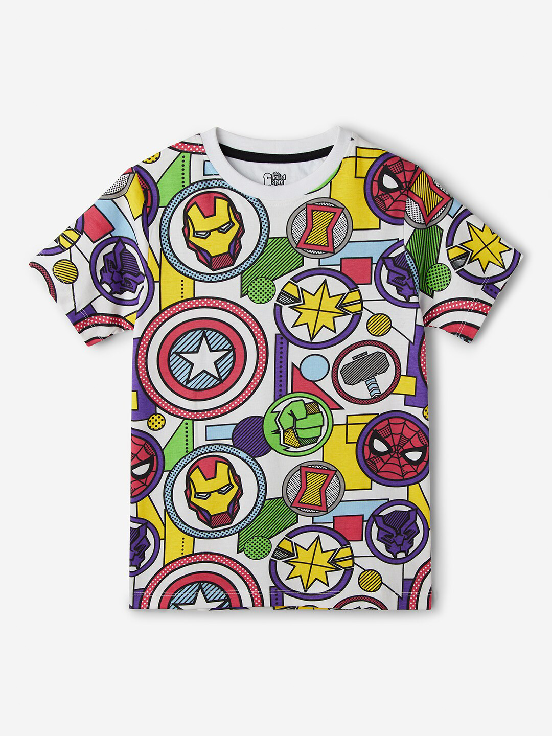 The Souled Store Boys White & Red Avengers Printed Round Neck Cotton T-shirt