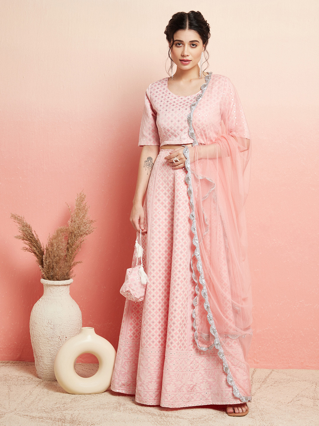 AKS Geometric Woven Design Ready to Wear Lehenga & Blouse With Dupatta