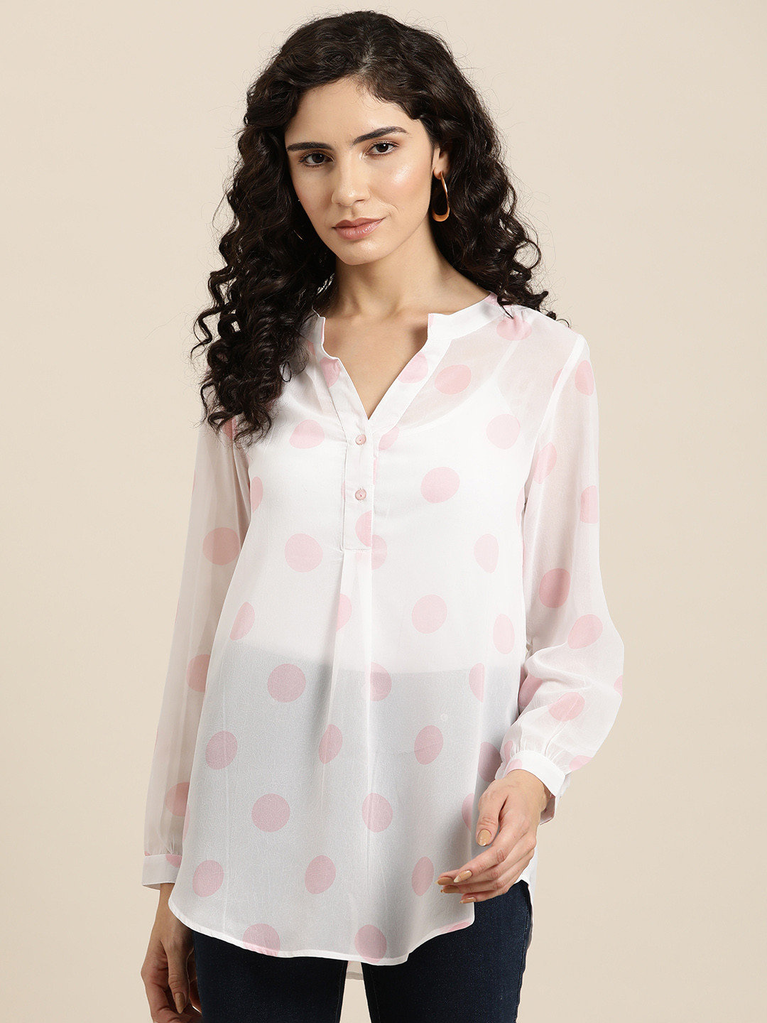 Qurvii Women Comfort Polka Dot Printed Casual Shirt