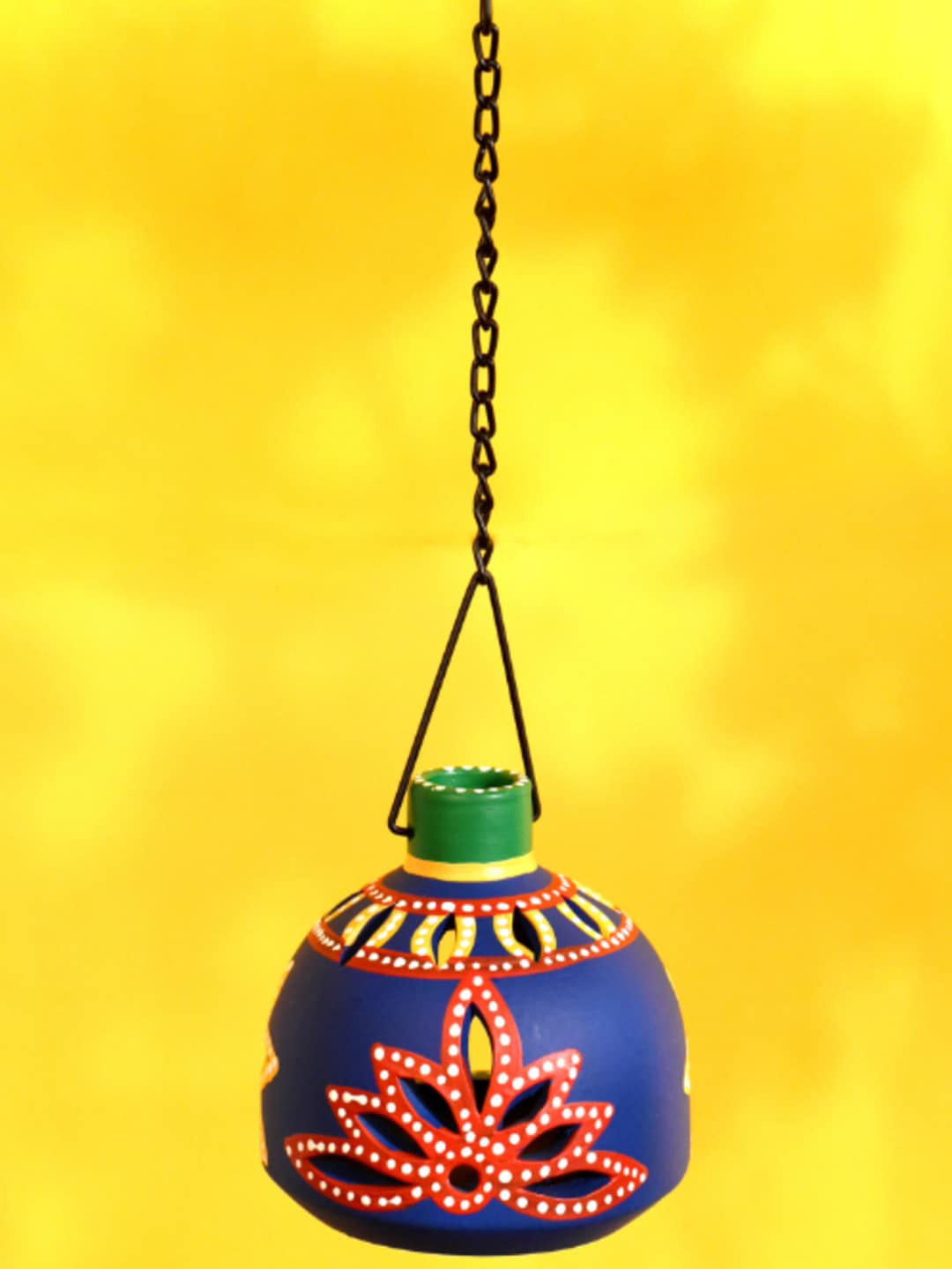 AAKRITI ART CREATIONS Blue & Red Printed Terracotta Tea Light Lamp