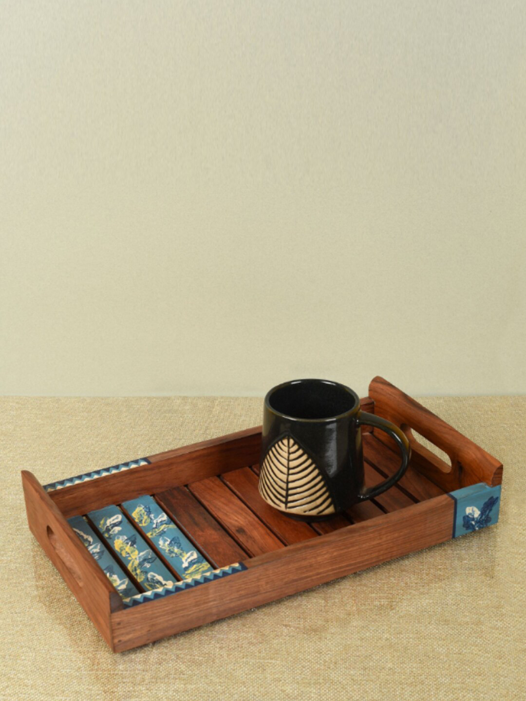 AAKRITI ART CREATIONS Brown Printed Wooden Rectangular Tray