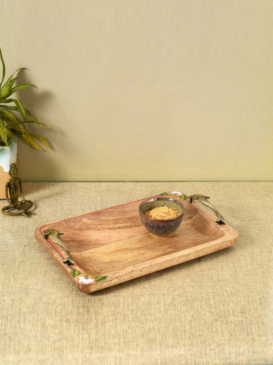 AAKRITI ART CREATIONS Pichhwai Iteha Beige Wooden Serving Tray