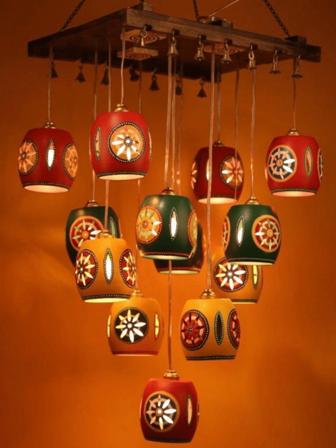 AAKRITI ART CREATIONS Cona-13 Red & Brown Printed Metal Ceiling Lamp