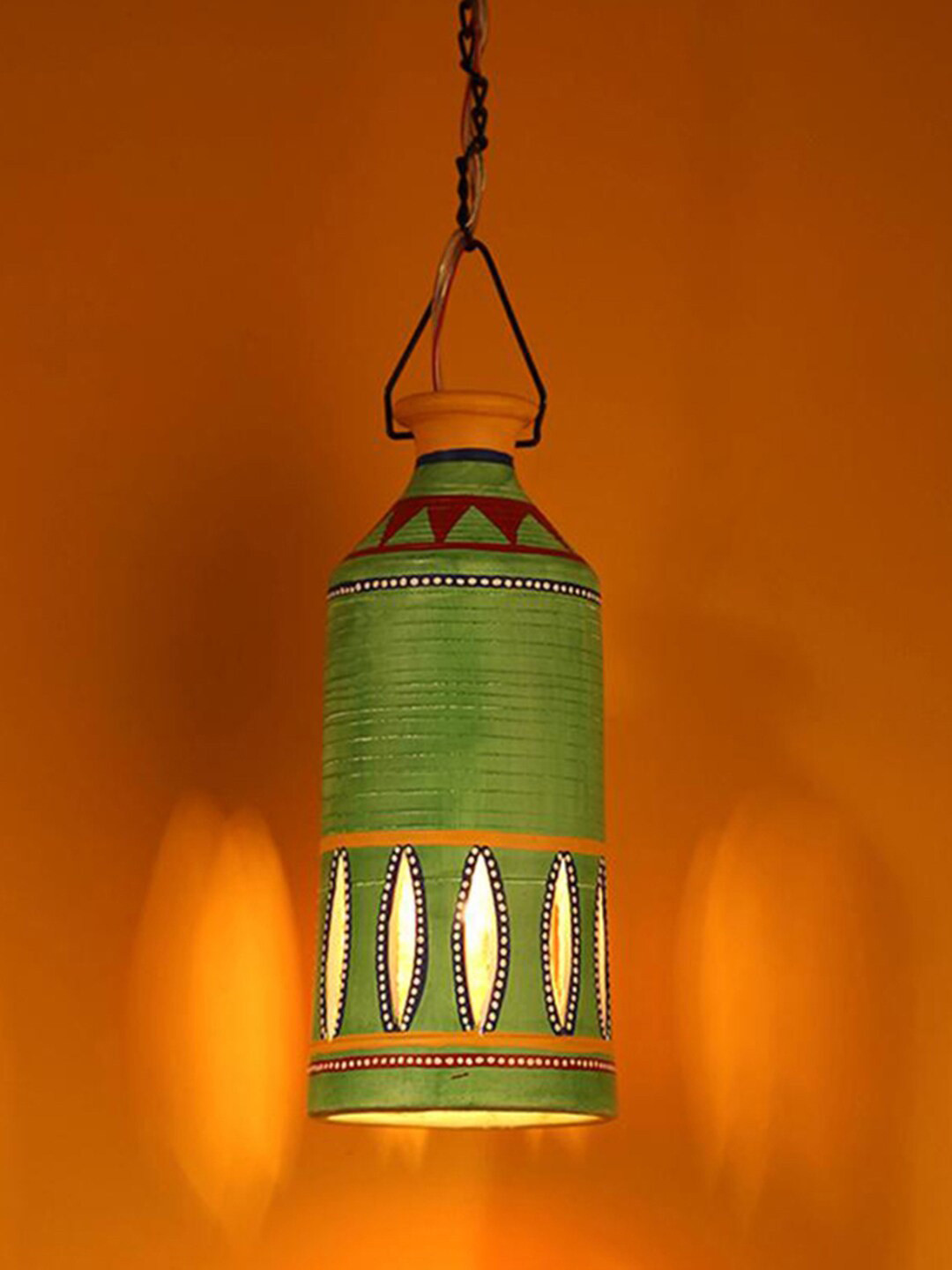 AAKRITI ART CREATIONS Roma-D Green Printed Terracotta Ceiling Lamp
