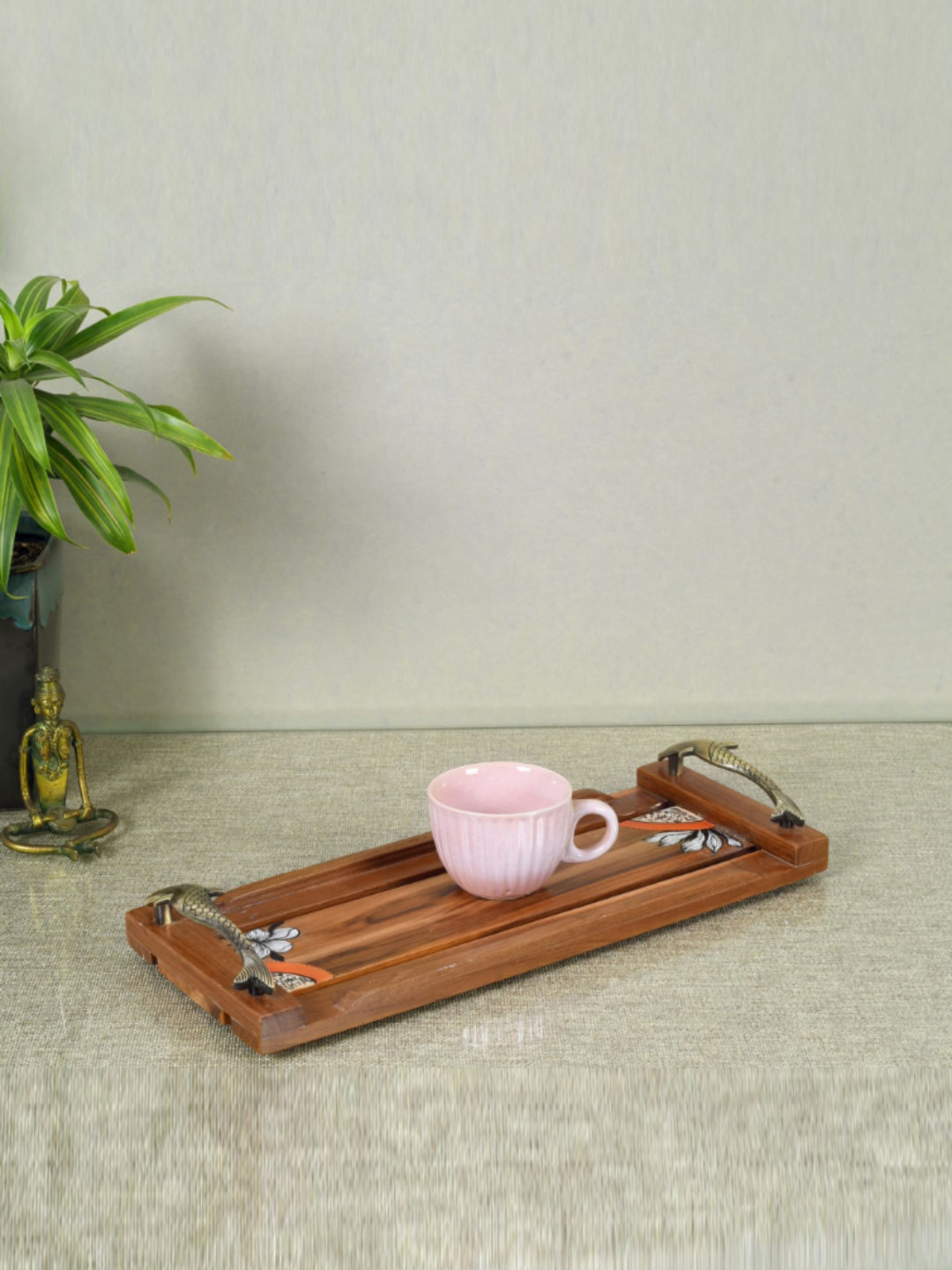 AAKRITI ART CREATIONS Brown Printed Wooden Serving Tray