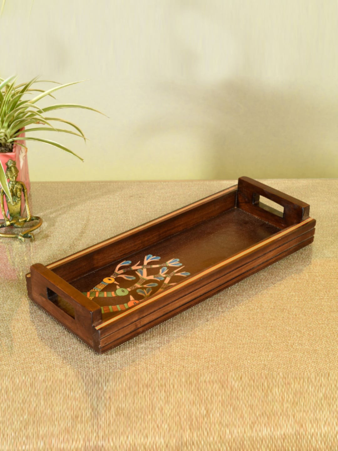 AAKRITI ART CREATIONS Brown Printed Wooden Serving Tray