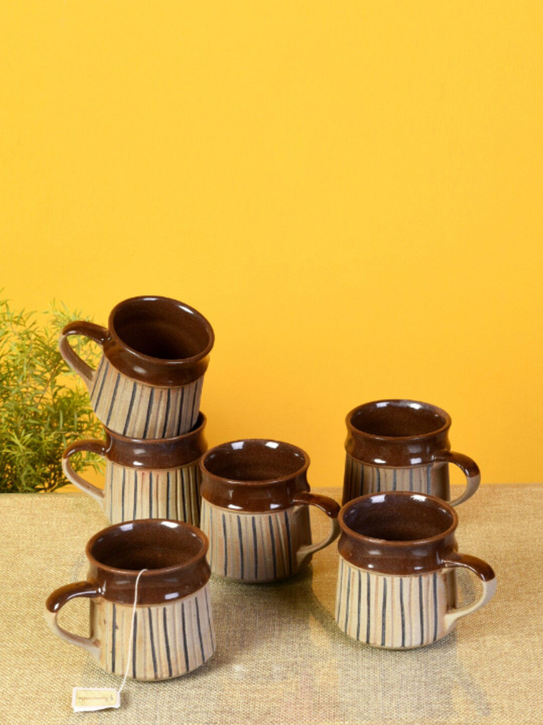 AAKRITI ART CREATIONS Gauransh Name Personalised Brown Ceramic Microwave Safe 6 Piece Mugs-200ml